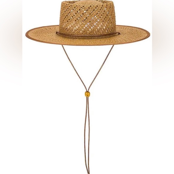 Lack of color Straw Hat “The Cesca” in brown with chin strap and bead toggle. - Picture 10 of 11